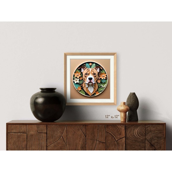 Pit Bull Terrier Papercut Art: 12x12 Red AmStaff Dog Pet Portrait Digital Print - Picture 5 of 7